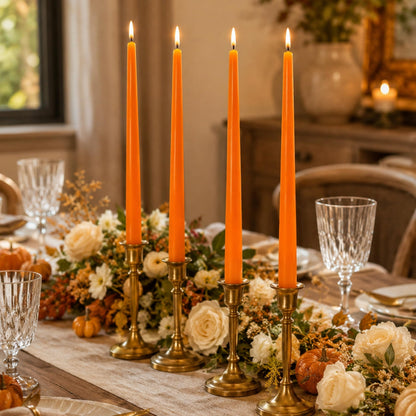 10 Inch Taper Candles Handmade Set of 4 – Unscented Tapered Candles in Orange, Candlesticks Smokeless Candle Sticks for Wedding, Home Decor, and Dinner Table