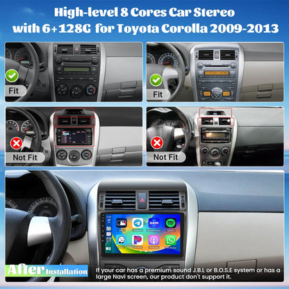 [8 Core 6G+128G] Radio for Toyota Corolla 2009-2013 with Wireless Carplay Android Auto, 9 Inch Touch Screen Car Stereo for Corolla, Bluetooth 5.0, 32 EQ, GPS, WiFi, 59UI, AHD Backup Camera