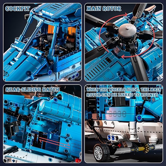 Military Helicopter Building Blocks Set 1521PCS Army Airplane Bricks Model–Air Force Utility Helicopter Toy with Rotating Blades Detailed Cockpit Tactical Gear–Collectible Gift for Boys Teen Adults
