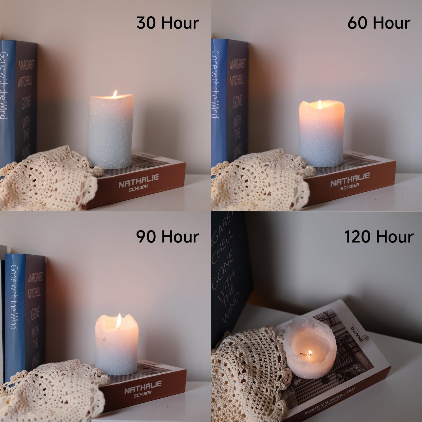 MOZEAL Hand-Poured Granular Texture Decorative Baby Blue Pillar Candles Set of 3 (3"x4", 5", 6"),Approx 300 Hours Burn Time Dripless, Unscented, Smokeless, Spring Party Decor Candle Lover Gift