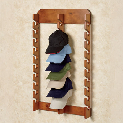 Touch of Class Wooden Ball Cap Display Wall Rack - Windsor Oak - Triple, 30 Slots - Baseball Hat Display - Made of Wood - Class Racks for Hats - Organizer for Bedroom, Living Room, Entryway