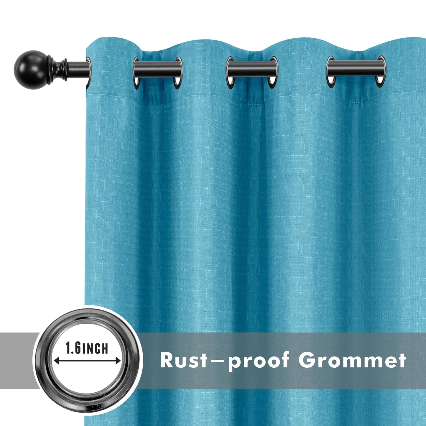 HolidayIdeas 4 Panels Faux Linen Outdoor Curtains for Patio Waterproof Teal Curtains 110" Wide x 84" Long-Outside Wide Curtains Weatherproof Privacy Textured for Pergola, Porch, Gazebo, Backyard
