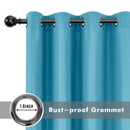 HolidayIdeas 4 Panels Faux Linen Outdoor Curtains for Patio Waterproof Teal Curtains 110" Wide x 84" Long-Outside Wide Curtains Weatherproof Privacy Textured for Pergola, Porch, Gazebo, Backyard