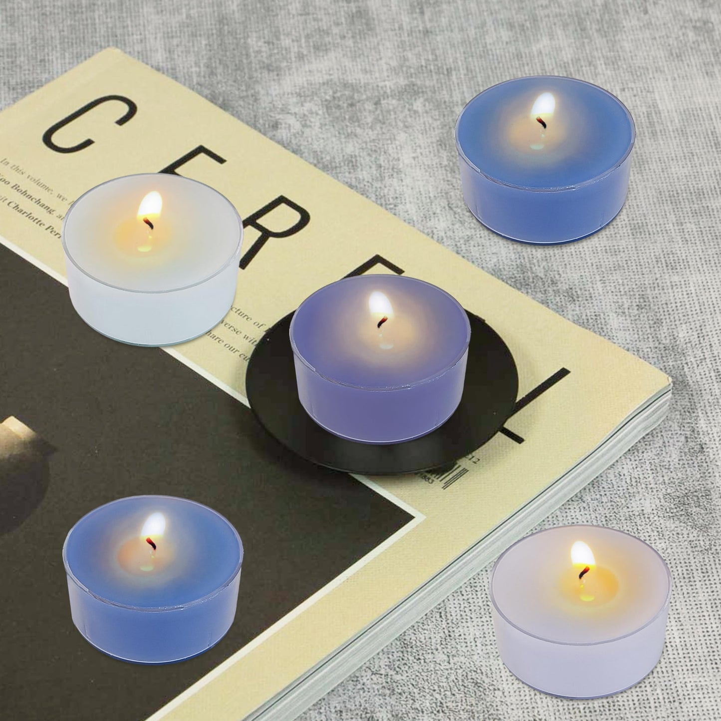Blue Ombre Tea Lights Candle Set of 24, Sea Salt Scented Tealight Candles, Handmade Tea Candles, Long Burning Tealights for Romantic Wedding Home Decor Gift