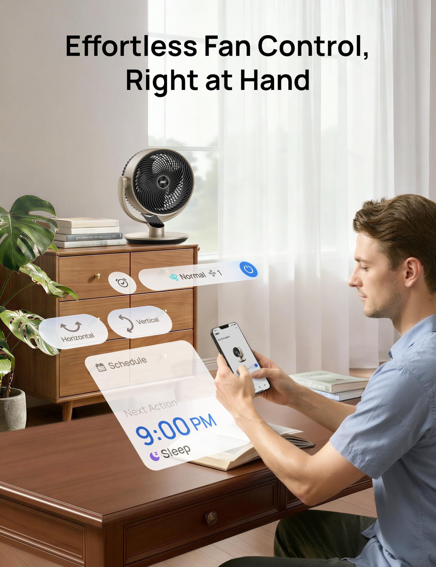 DREO 16''Height 20dB Quiet Smart Fans for Bedroom, DC Room Fan with Remote, 120°+120° Omni-Directional Oscillating Fan, 6 Modes, 9 Speeds, 12H Timer, Alexa/Google/WiFi/Voice Control, Gold