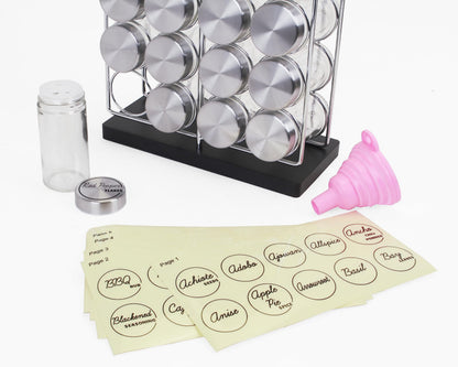 Orii 20 Jar Spice Rack Stainless Steel with Spices Included - Standing Rack Shelf Holder & Countertop Spice Rack Tower Organizer for Kitchen Spices with Spice Refills for 5 Years