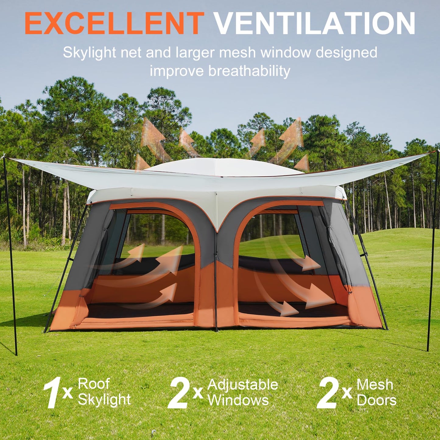 Vidalido Tents，6-8 Person Camping Tent with Extended Vestibule，2 Room Weather Resistant Family Tents，Easy Install Waterproof Outdoor Tent for Backpacking and Camping Hiking