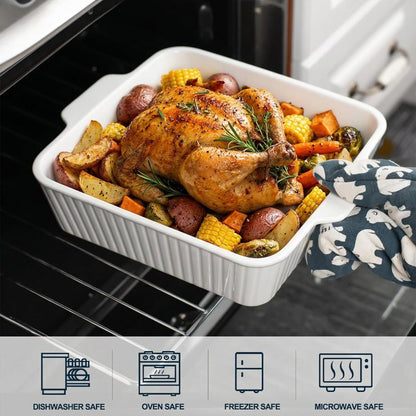 cikiciki 10" Square Ceramic Casserole Dish Set of 2-2.6 Qt Deep Baking Dishes with Handles for Oven, Lasagna Pan for Casseroles Cake Bread, Microwave Dishwasher Safe Bakeware Set, White
