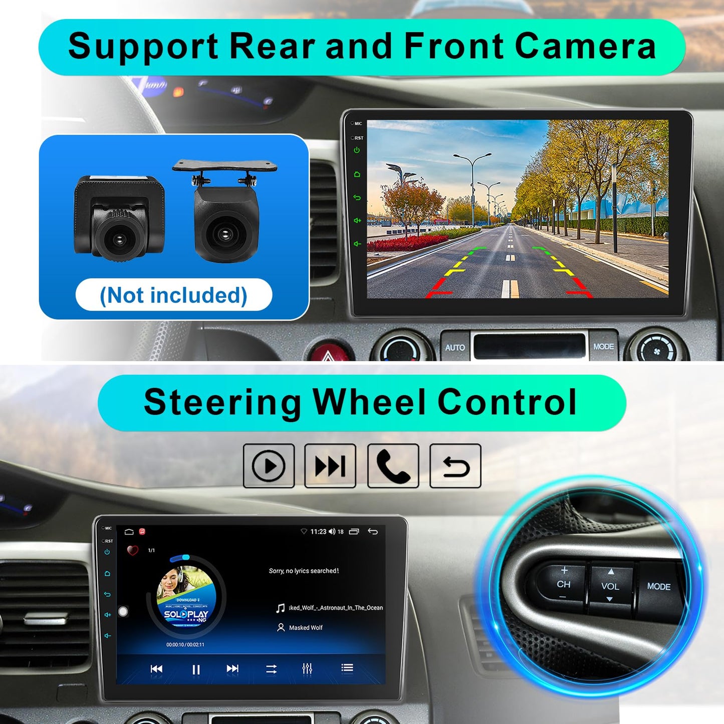 Car Stereo Radio for Honda Civic 2006 2007 2008 2009 2010 2011 with Wireless Carplay & Android Auto,10.1 Inch 1080P Touch Screen for Civic Radio with Bluetooth FM Mirror Link SWC No Camera