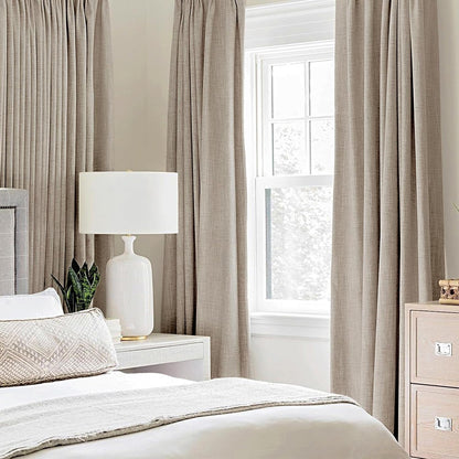 MIULEE 100% Blackout Linen Textured Curtains - Thermal Insulated Taupe Drapes | 52 x 96 Inch (2 Panels)