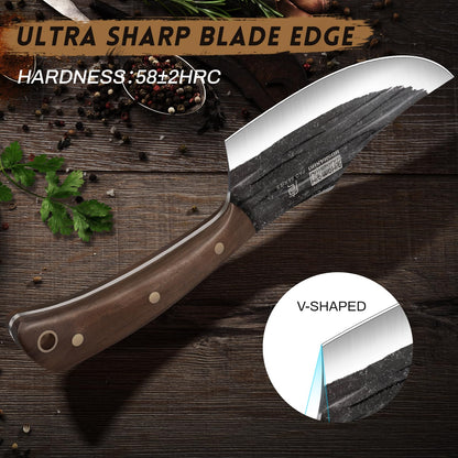 HOSHANHO Butcher Knife Set, Hand Forged Butcher Chef Knife Set with Roll Bag, Sharp Meat Cleaver Knife & Bone Chopper Knives & Fillet Knives for Home & Camping & BBQ Gift with Men