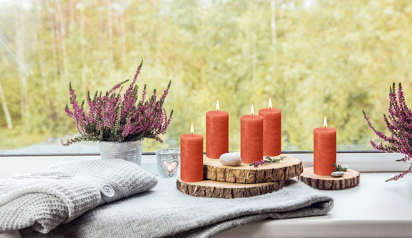 BOLSIUS 4 Pack Orange Rustic Pillar Candles - 2.75 X 5 Inches - Premium European Quality - Includes Natural Plant-Based Wax - Unscented Dripless Smokeless 60 Hour Party Décor and Wedding Candles