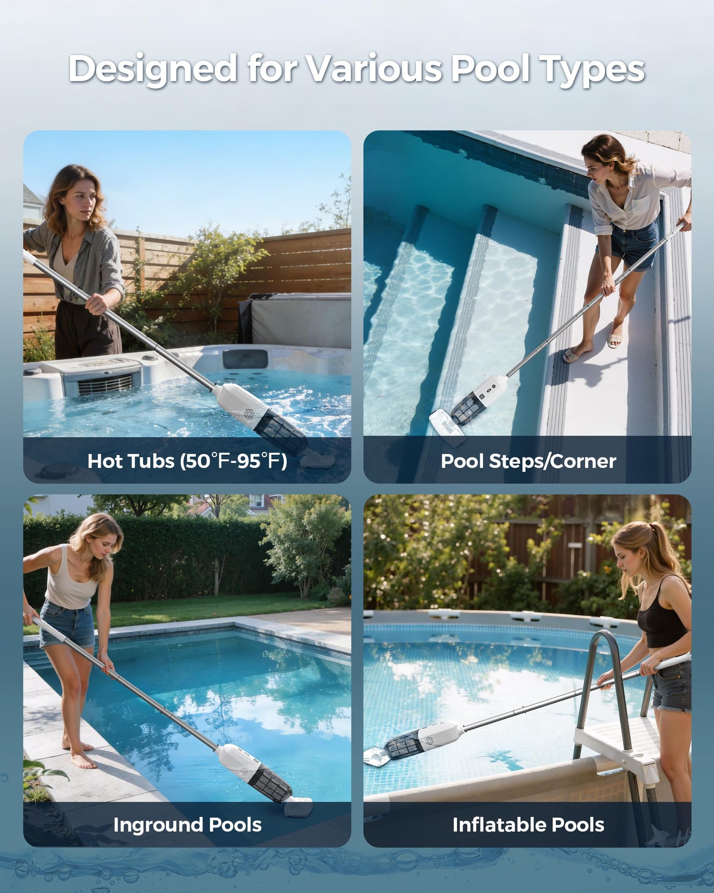 2026 Upgrade Cordless Handheld Pool Vacuum,Pool Vacuum for Above & Inground Pool,Rechargeable Pool Cleaner with Extention Pole,Up to 70-Min Runtime,Ideal for Leaves,Debris,Spas,Hot Tubs,Blue