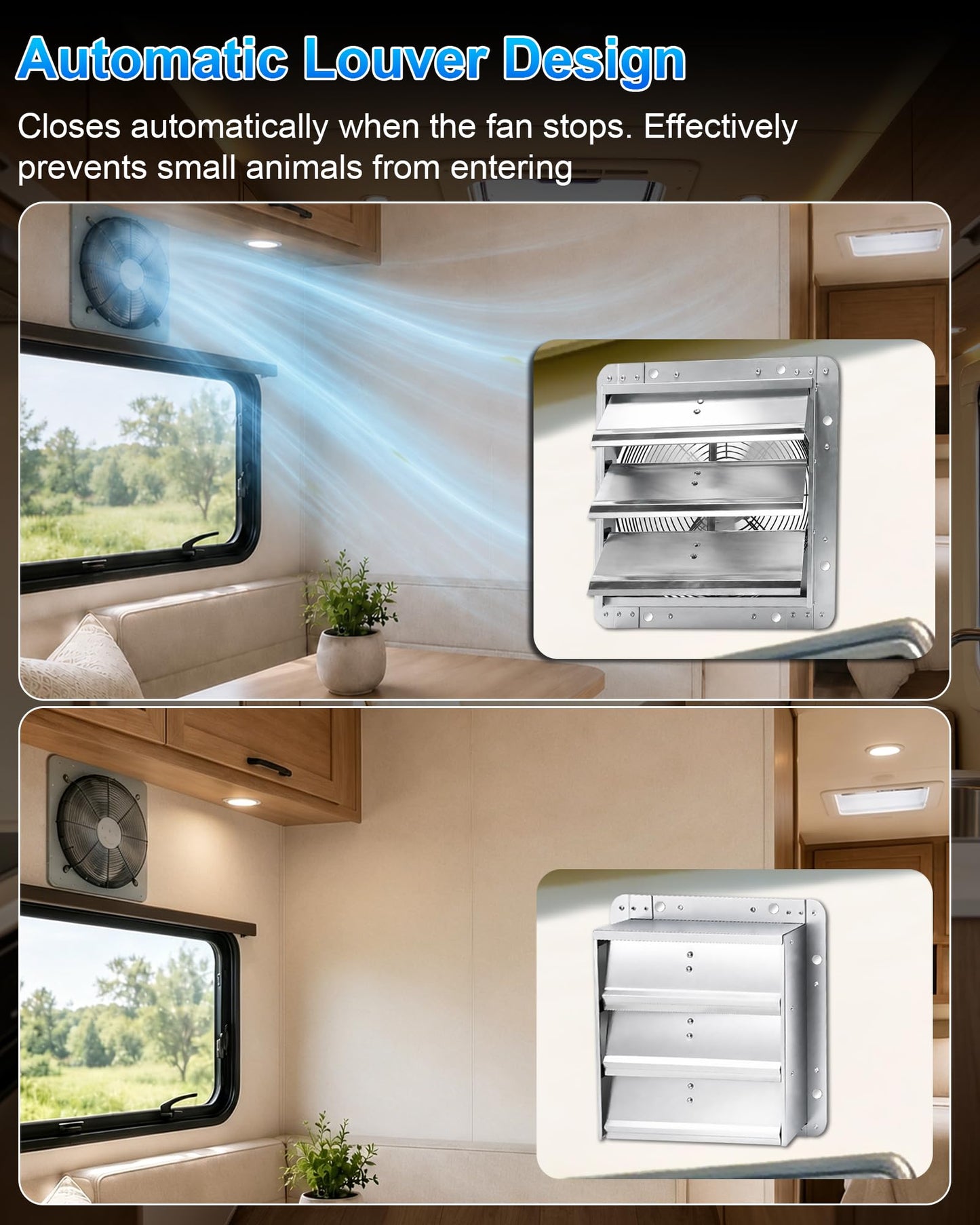 12" High Speed Solar Exhaust Fan for Greenhouse Equipped with Two 30W Solar Panel, with Battery and Smart Charging System. Applicable to Garages, Sheds, Attics, Storage Rooms, RVs
