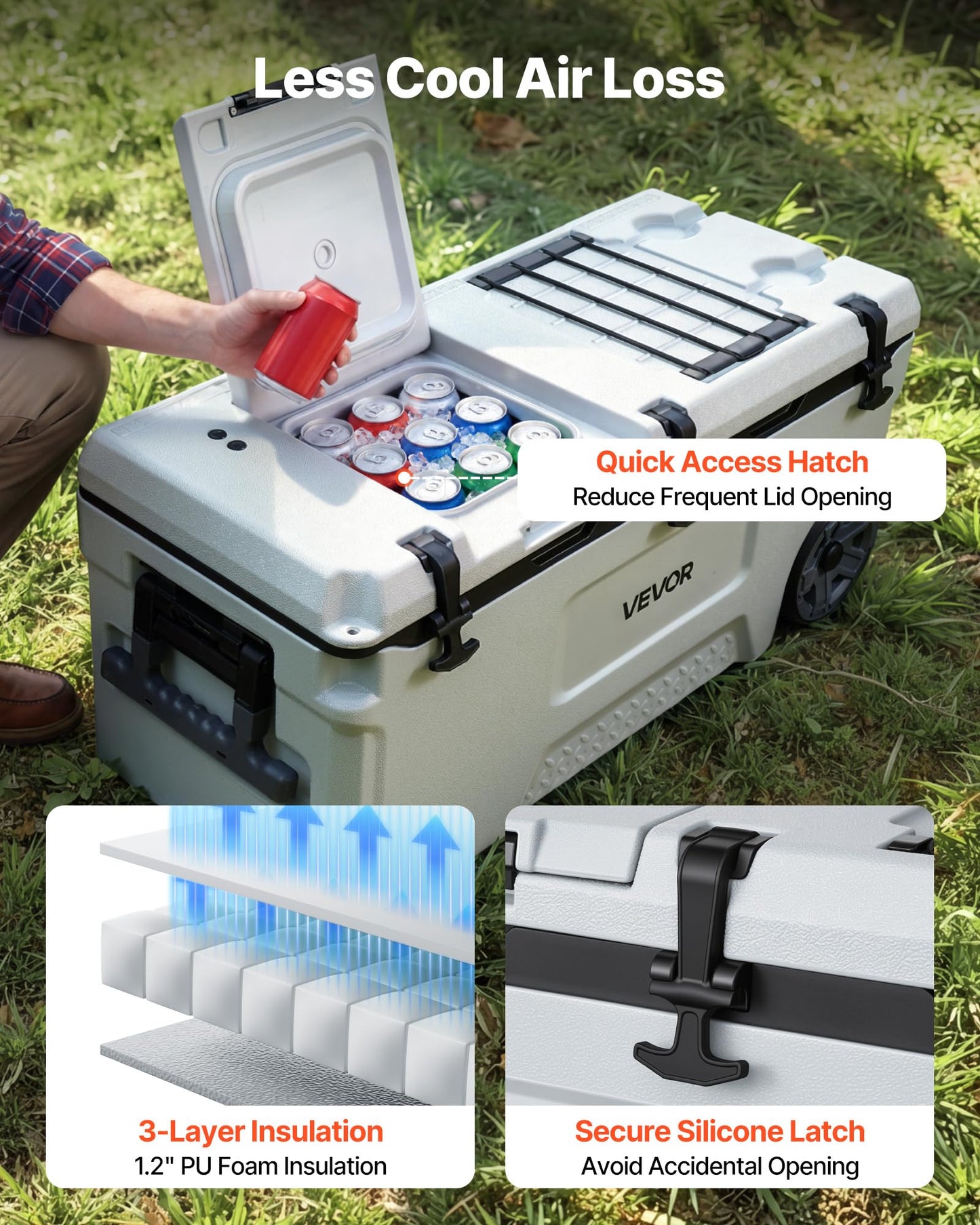 VEVOR Hard Cooler, 106QT Portable Rolling Cooler with Wheels, Leak-Resistant Coolbox Keeps Contents Cool for 48 Hours, Ice Retention Insulated Chests, Ultra-Light for Outdoor Picnics, Grill, Camping
