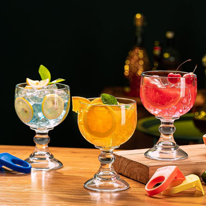 wookgreat Schooner Beer Glasses 21.5 Oz Set of 4, Extra Large Margarita Glass With 4 Color Clips, Shrimp Cocktail Goblet, Large Stemmed Glasses With Thick Bottom, Crystal Clear Bar Glassware