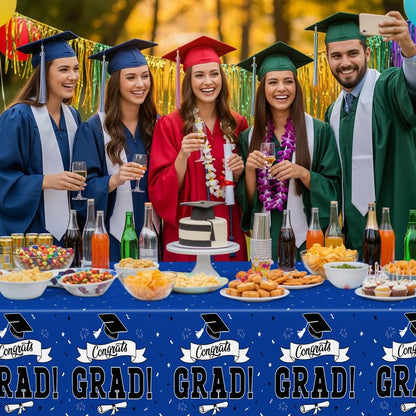 QZYL 2 PCS Graduation Decorations 2026, 108" X 54" Blue Graduation Tablecloth, Disposable Plastic Class of 2026 Tablecover, Rectangle Congrats Grad Table Cloths for Grad Decor Party Supplies