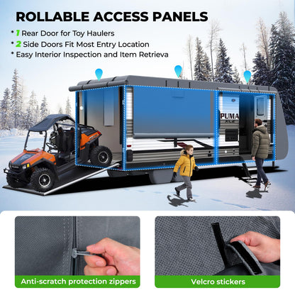 Fonzier RV Cover 15-18ft: Extra Thick 7 Layers Travel Trailer Cover with 4 Tire Covers, Waterproof Camper Cover, Extra Windproof Ropes, Gutter Cover, Rip-Stop Anti-UV