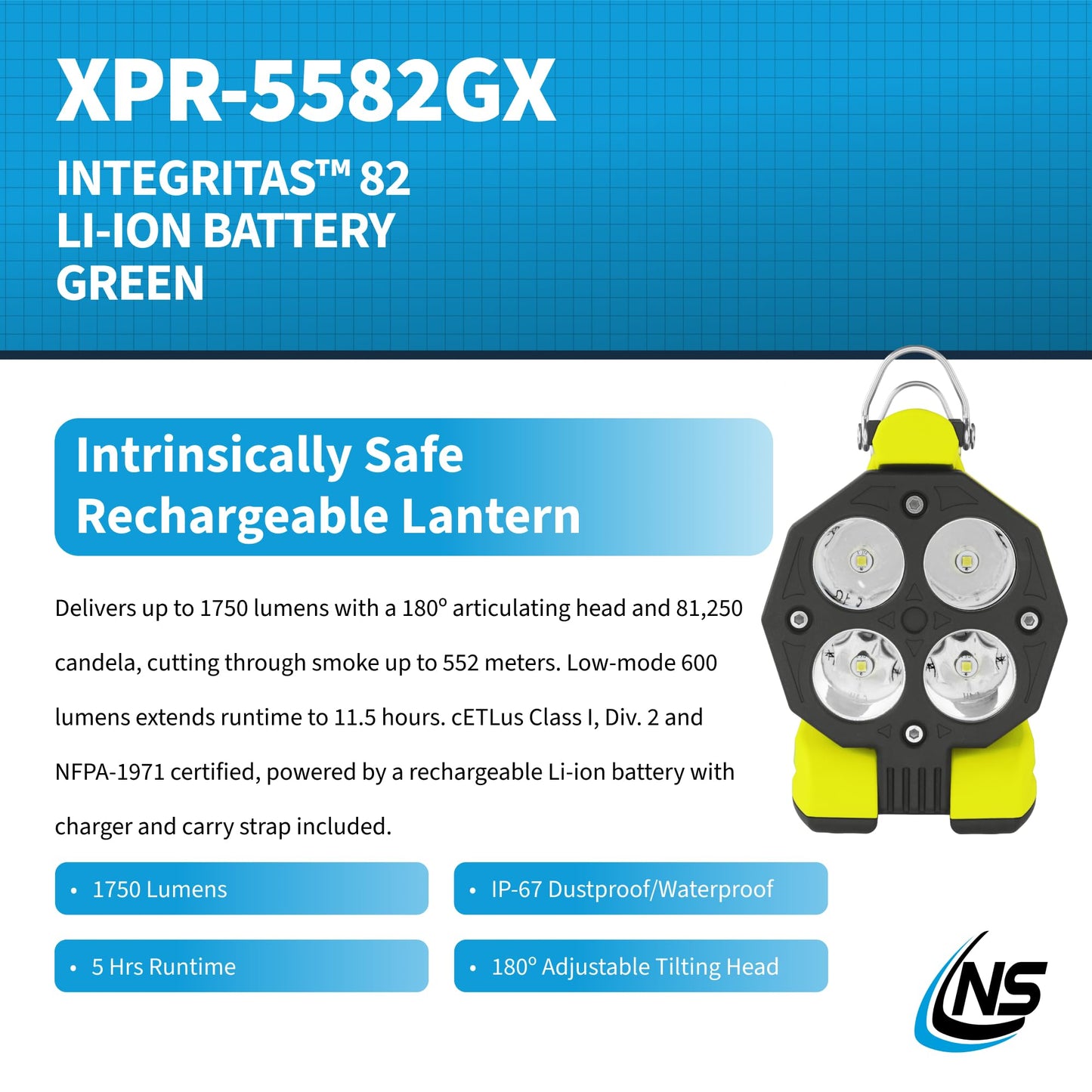 Nightstick XPR-5582GX INTEGRITAS 82 Intrinsically Safe Lantern w/Articulating Head - Li-Ion - Green - UL913