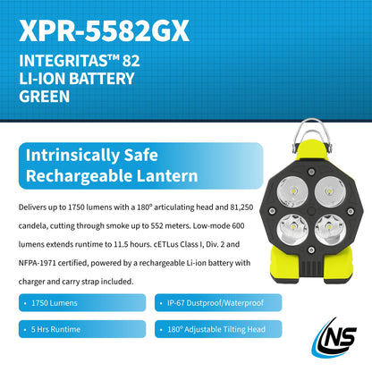 Nightstick XPR-5582GX INTEGRITAS 82 Intrinsically Safe Lantern w/Articulating Head - Li-Ion - Green - UL913