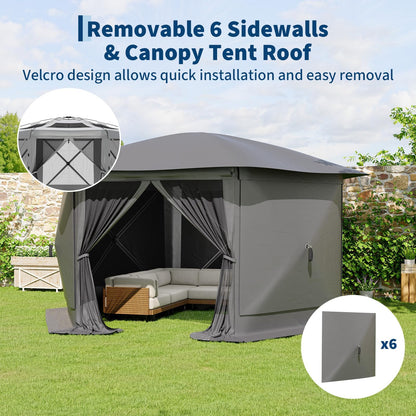 GarveeLife 13x13FT 6-Sided Pop Up Gazebo Tent，One-Push Setup Canopy Tent with Removable Canopy Top & Wind Cloths, Outdoor shelter for Camping, Backyard Parties, Outdoor Events - Grey