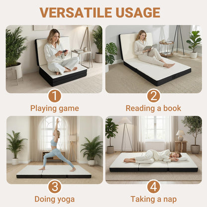 FurryWee Foldable Mattress Queen, Memory Foam Tri Fold Mattress with Removable Washable Cover, 4 inch Folding Floor Mattresses Sleeping Pad for Guest, RV, Travel, Camping, White, 78"x58"x4"