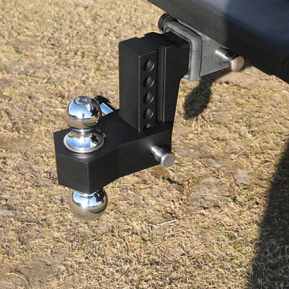 Adjustable Aluminum Trailer Hitch - Fits 2" Receiver, 6" Drop & Rise Dual Ball Mount (2" X 2-5/16") - 12,500 LBS GTW Towing Capacity with 2 Locking Pins for Trailers, Campers, Agricultural Machines