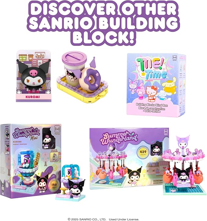 Hamee Sanrio Hello Kitty and Friends Holiday Collection Cute Building Blocks Figure Set – [Birthday Gift Party Favor Gift Basket Filler Stress Relief Collectible Sanrio Fan Relaxation] – Kuromi