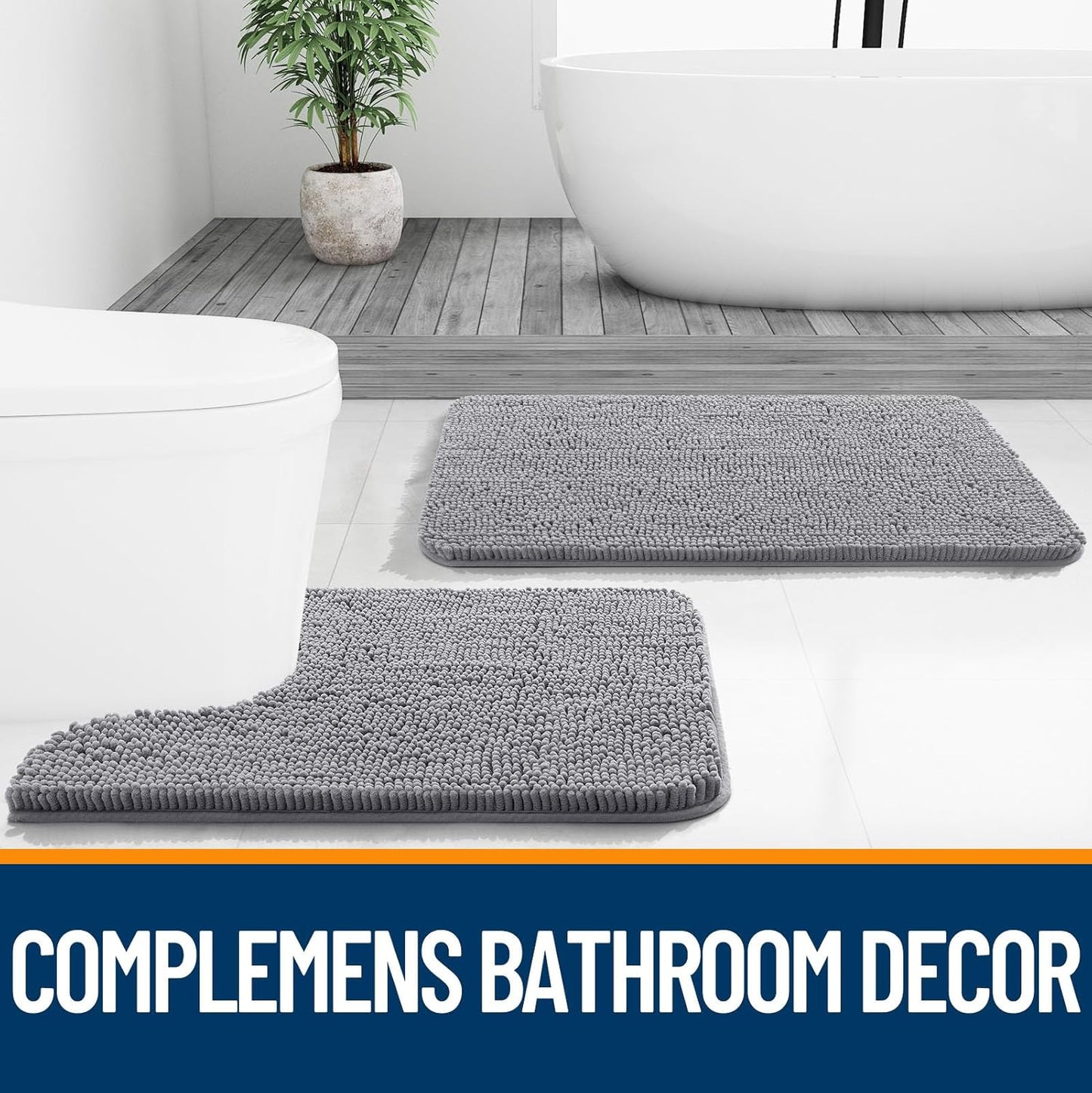 OLANLY Bath Rugs - Extra Soft Chenille with Rubber Backing | Quick Dry, Machine Washable, 24x16, Grey