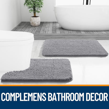 OLANLY Bath Rugs - Extra Soft Chenille with Rubber Backing | Quick Dry, Machine Washable, 24x16, Grey