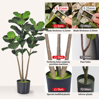 Artificial Fiddle Leaf Fig Tree, 5Ft Faux Floor Plants Fake Tropical Tree with Pot for Indoor Outdoor Office House Living Room Home Decor