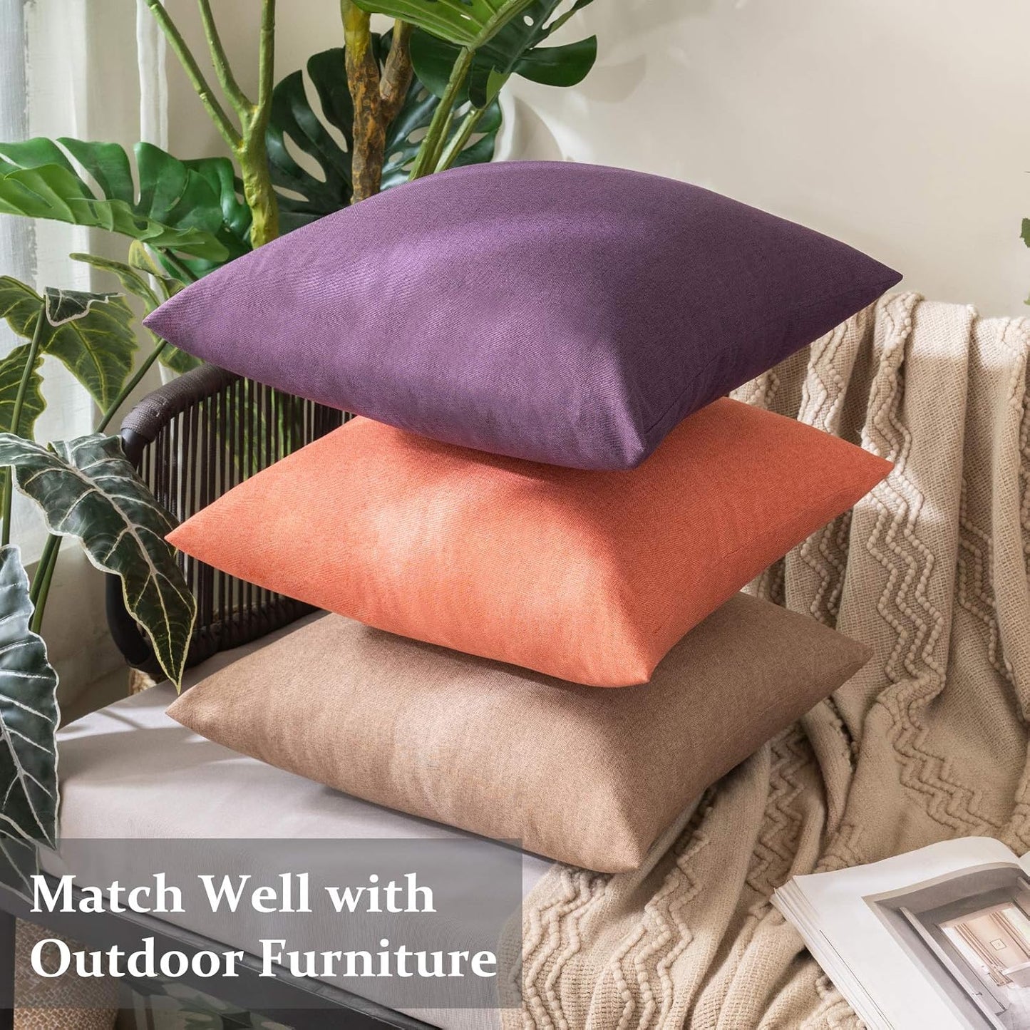 MIULEE Decorative Outdoor Throw Pillow Covers - Waterproof Faux Linen Cushion Cases | 26x26 Inch Coral Red (Pack of 2)