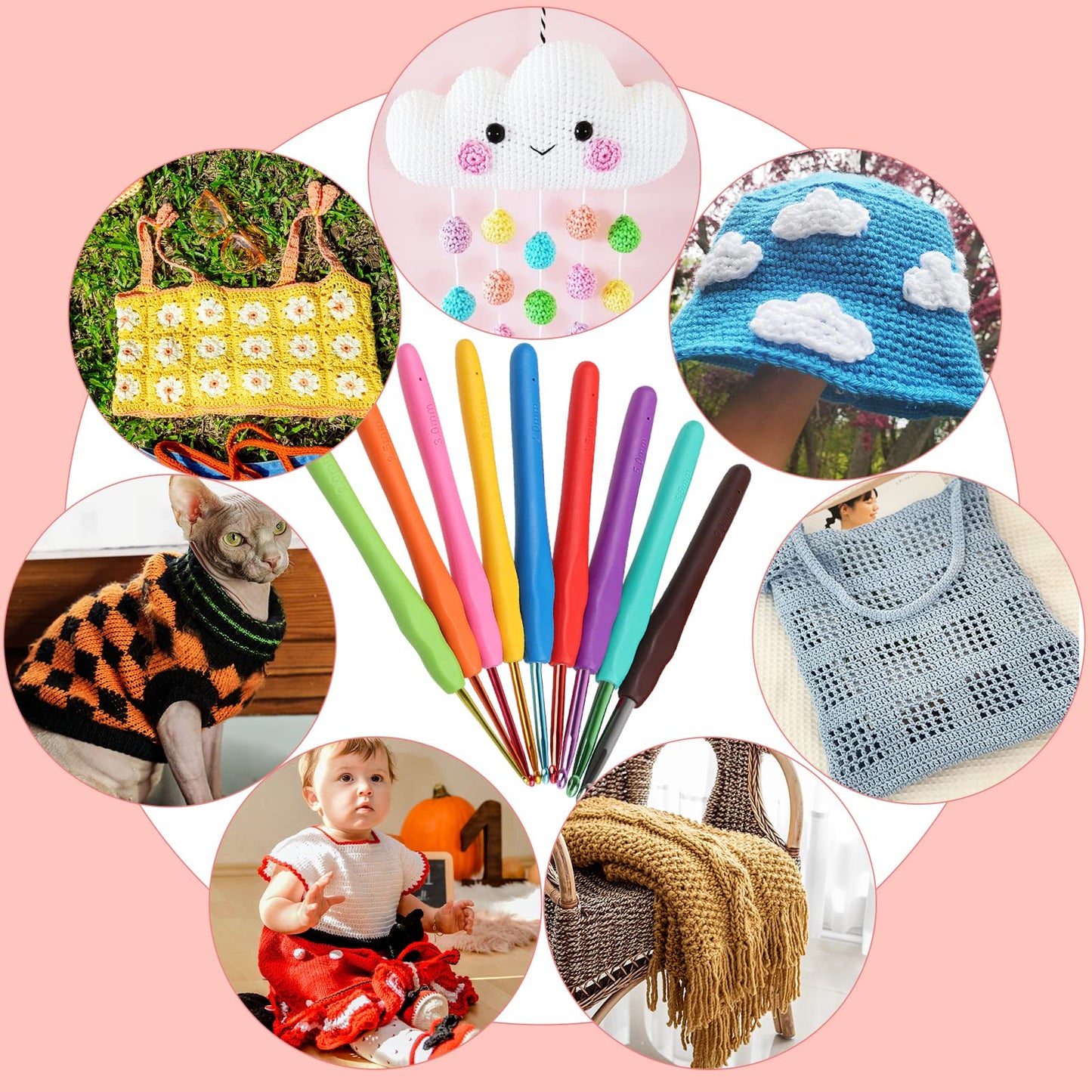 Aeelike Crochet Kit for Beginners Adults, Crochet Kits Include Yarn, 59pcs Crochet Starter Kit for Beginners Kids,Ergonomic Crochet Hooks 2.0-6.0 mm, Lace Steel Needles 0.6-1.9 mm