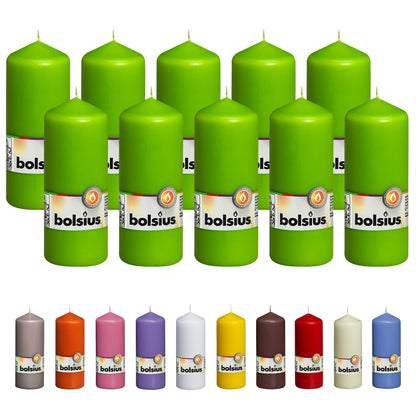 BOLSIUS 10 Lime Green Pillar Candles - 2.25 x 6 Inches - Premium European Quality - Individually Wrapped - 42 Burn Hours - Dripless Smokeless Unscented Dinner, Wedding, Party, & Home Decor Candles