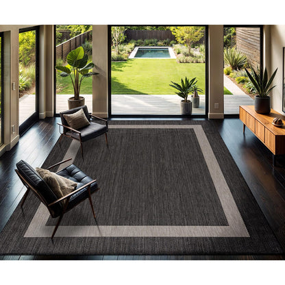 CAMILSON Outdoor Rug 8x10,Modern Outside Rugs for Patios Porches Waterproof Durable Washable Non-Shedding, Easy-to-Clean Indoor Outdoor Area Carpet (8 x 10, Bordered - Dark Gray/Light Gray)