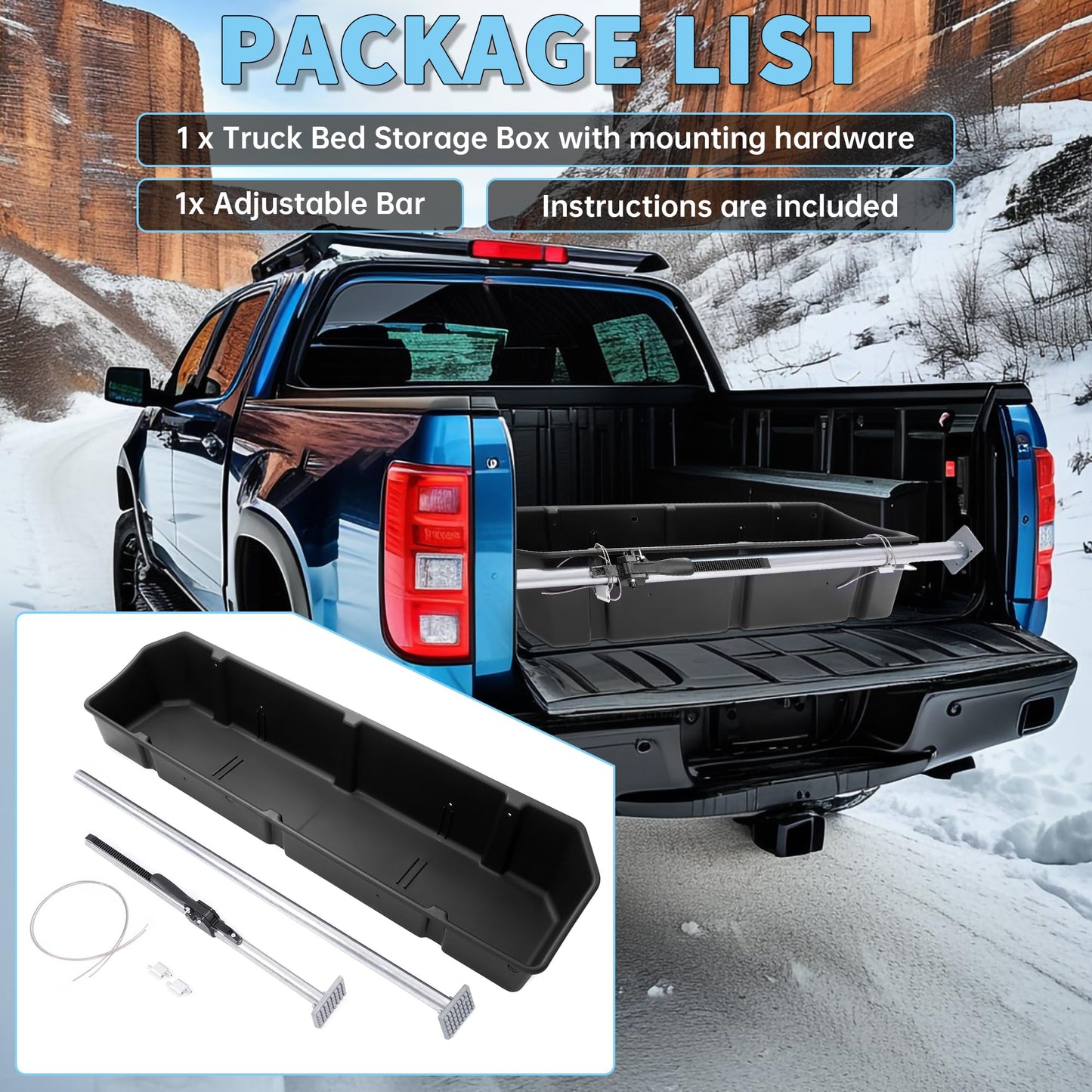 HECASA Adjustable 55-69 inch Truck Storage Box Compatible with Ford Chevy Chevrolet GMC Dodge Ram Toyota Nissan, Universal Truck Bed Storage Cargo Organizer Beds, Secure Cargo Organizer