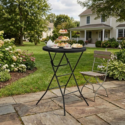 GlowitLian 32" Round Folding Table, Portable Bar Height Folding Table with Detachable Legs, Round Foldable Table with HDPE Top for Standing Parties, Balcony, Event, Indoor Outdoor Use (Black, 2 Pack)