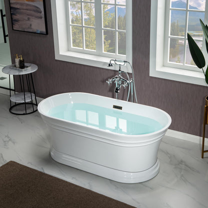 WOODBRIDGE 59"Freestanding White Acylic Soaking Bathtub with Oil Rubbed Bronze Drain and Overflow,B1536-ORB