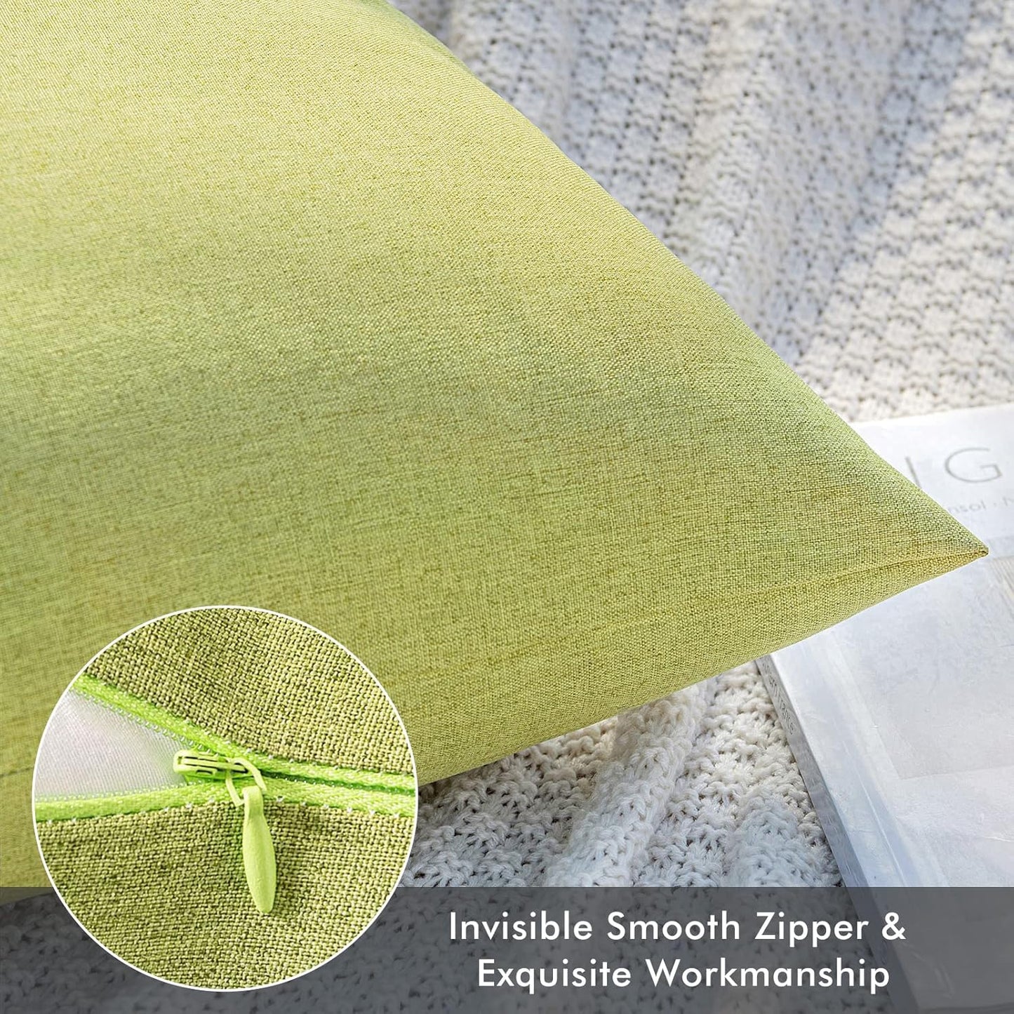 MIULEE Waterproof Outdoor Throw Pillow Covers - Pack of 2 Faux Linen Cushion Cases | 20x12 Inch Moss Green