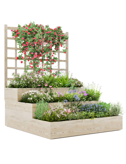 Hipicute Vertical Wooden Garden Planter with Trellis – 3-Tier Raised Bed for Climbing Vines, Fruits, Vegetables & Herbs – Open-Base Design for Better Drainage – Perfect for Patio, Deck, or Backyard