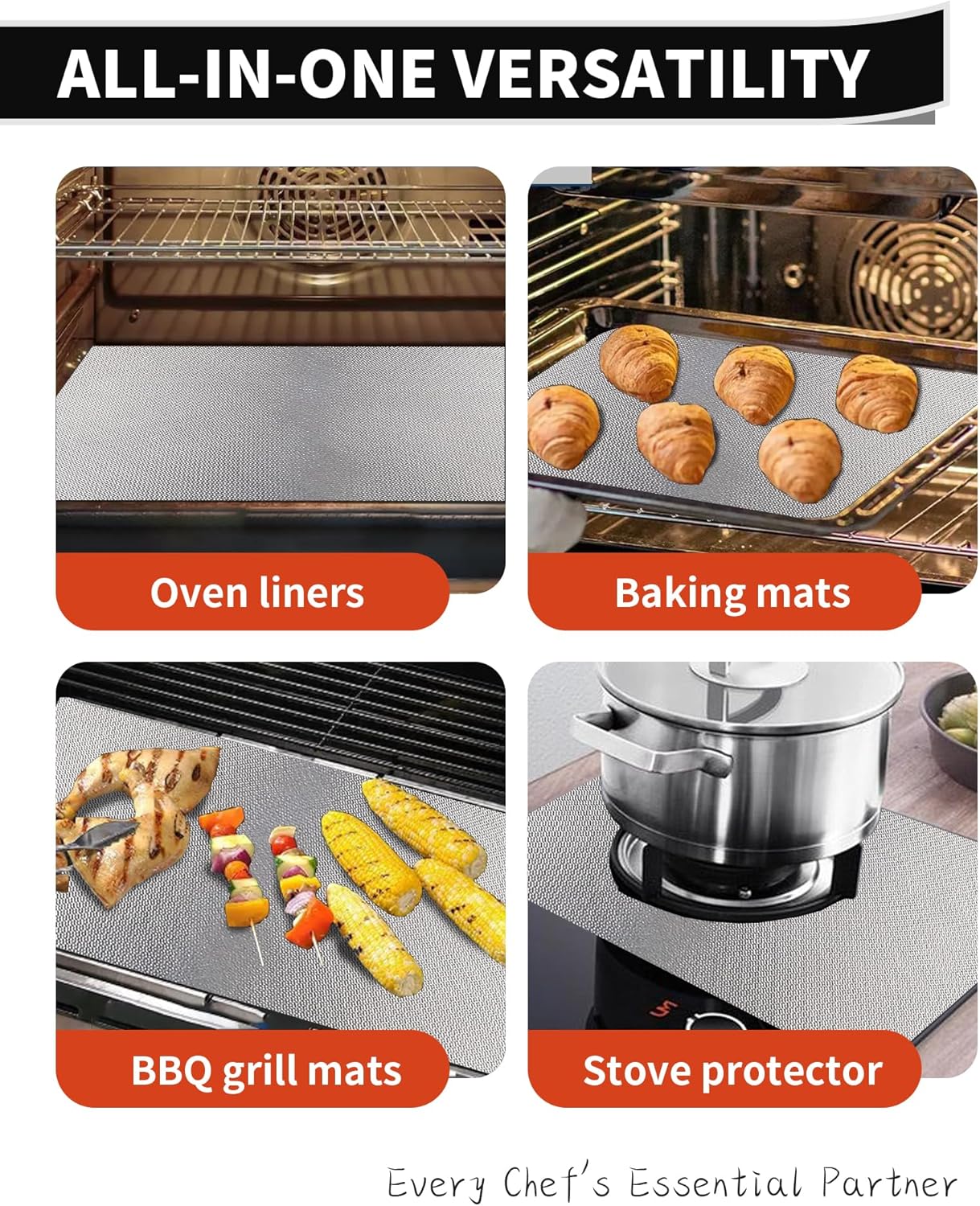 Skiennix Oven Liners - Heavy Duty 2 Pack Reusable Mats for Electric & Gas Ovens | 17"x25", BPA & PFOA Free