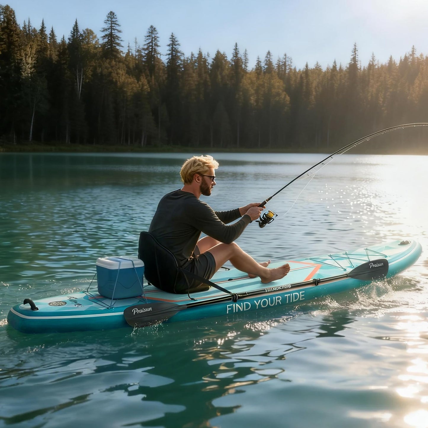 PRAISUN 12’ x 35” Inflatable Paddle Board, 450lbs Extra Wide Stand Up Paddleboard for Youth/Adults of All Skill Levels, Stable SUP with Seat & Full Kit, for Fishing, Yoga, Lake & Ocean, Mint Green