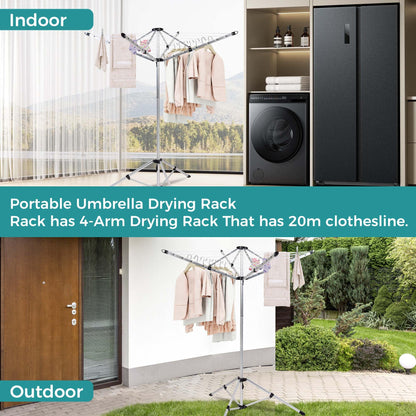 SUPTINWEAR 65FT Portable Umbrella Clothesline, 4-Leg Stable Freestanding Drying Rack for Indoor Outdoor Use, Foldable Rotary Laundry Rack with Adjustable Height, No Assembly