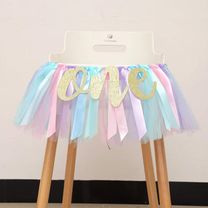 WAOUH Baby Girl Banner for 1st Birthday - Highchair Banner for First Birthday Decoration, Cake Smash Photo Prop, Tulle Garland Banner (light Aqua and Light Blue)