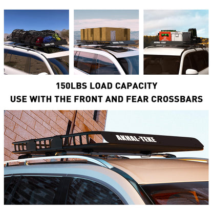 AKHAL-TEKE Roof Rack Basket, Upgraded 64"x 39"x 4" Roof Rack Cargo Carrier with 3' X 4' Super Duty Bungee Cargo Net, 2 pcs Ratchet Strap Fits for SUV Truck Cars