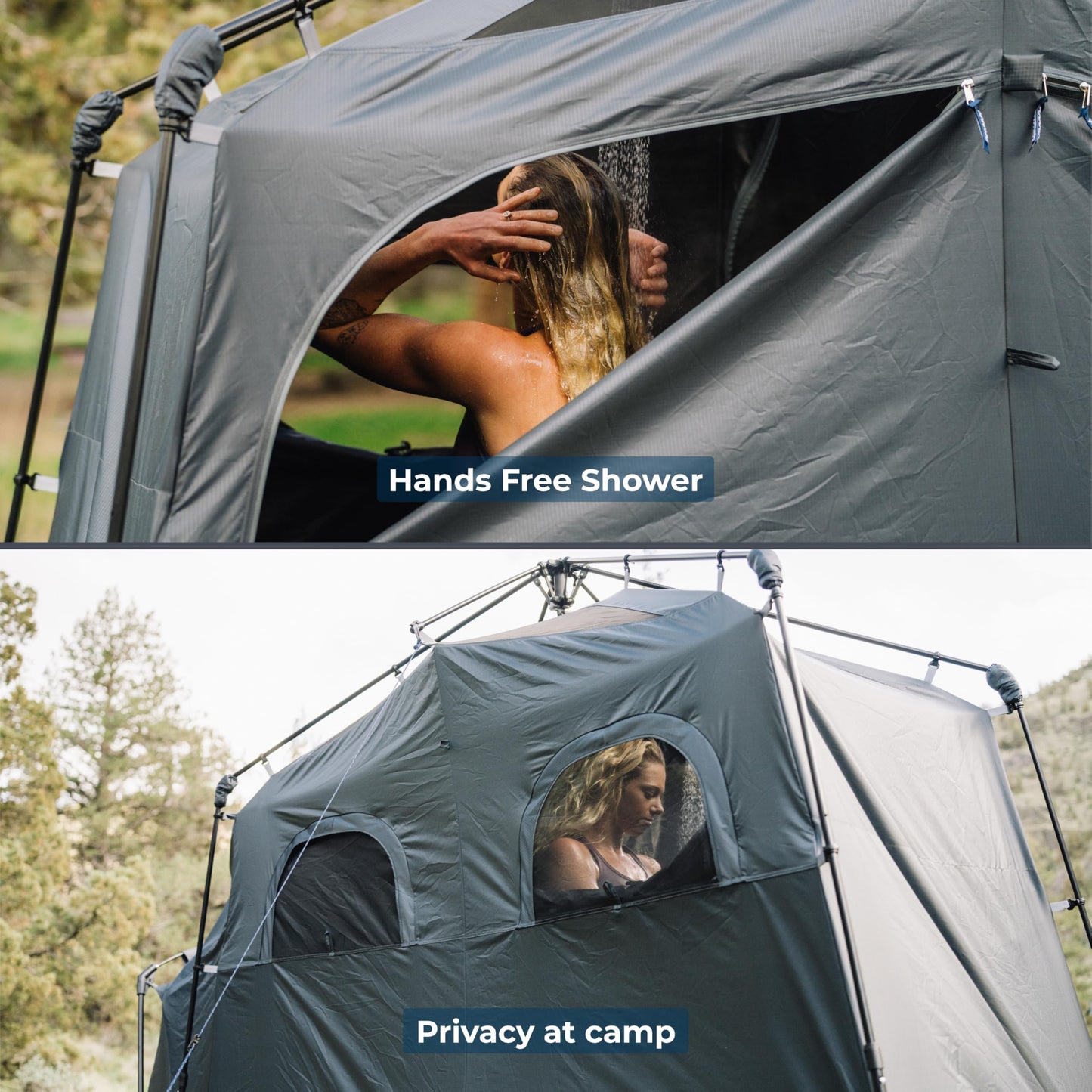 Kakadu Outback Shower Tent Deluxe, Triple Room Portable Privacy Shelter, Outdoor Camping Toilet Tent, Changing Room, Sturdy, Easy Setup - with LED Light, Carry Bag, Towel Rod