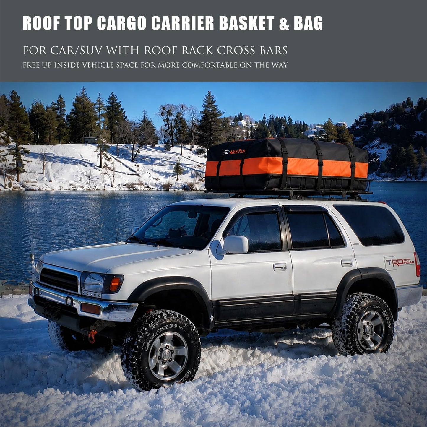 Roof Rack Carrier Carrier Basket 65"*39"*6"+Waterproof Bag 20 Cubic Feet(51"*40"*17"),and Cargo Net with Attachment Hooks,Ratchet Straps.200 Lbs Capacity,Universal Rooftop Large Size Roof Rack Update