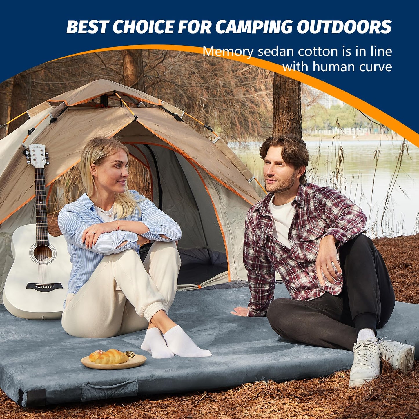 CYMULA CertiPUR-US Queen Memory Foam Camping Mattress Pad, Portable Foam Sleeping Pad for Camping, Roll up Sleeping Mat Guest Floor Bed for Sleepover, Car, Tent SUV Cot Mattress