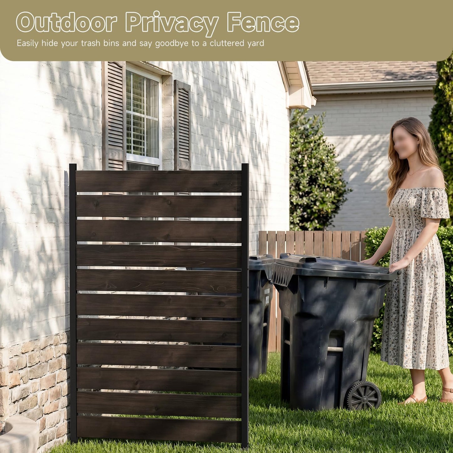 Wooden Privacy Fence, Outdoor Privacy Screen, Porch and Terrace Privacy Wall, Trash Can and Air Conditioner Concealment (Dark Brown)