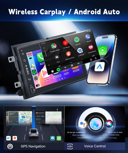 Car Stereo for Ford F-150 F150,F250,F350, Escape,Fusion,Explorer,Focus,Edge,Taurus,[2+64G] Wireless Carplay/Android Auto,Android Car Radio 7" IPS GPS WiFi Bluetooth FM Mirror Link SWC Backup Camera